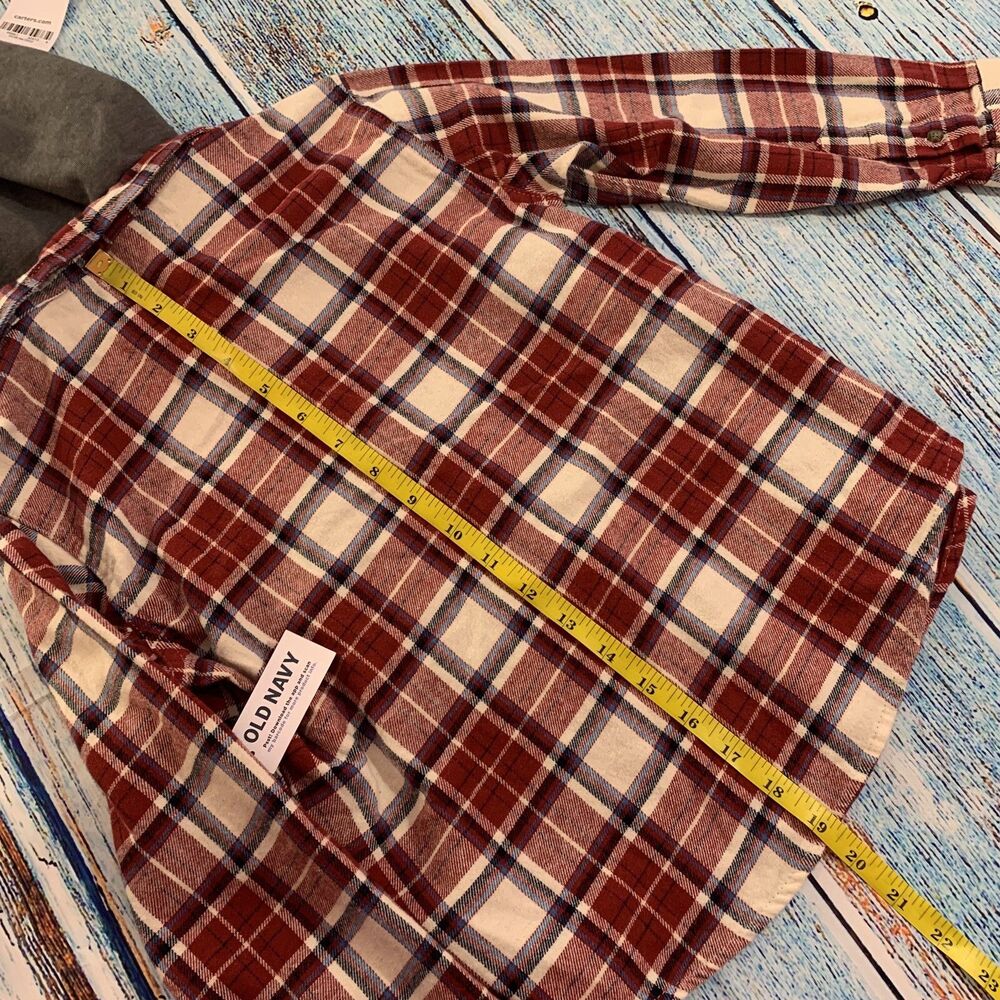 Old Navy Boys Shirt Kids Plaid Flannel Hooded Buttons Red Fleece Cowboy 6 7 S - Picture 11 of 12